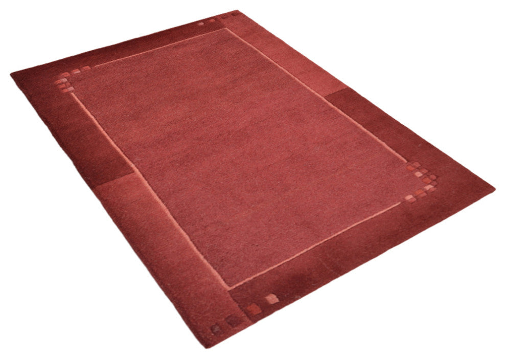Hand Knotted Tibbati Wool Area Rug Contemporary Dark Red
