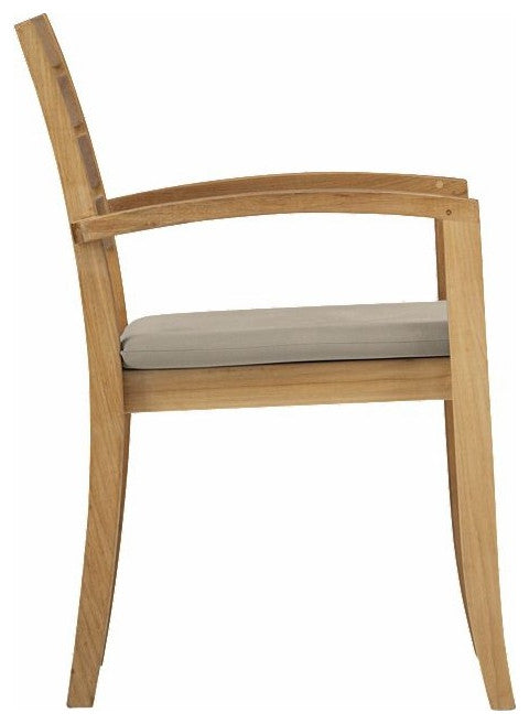 9-Piece Outdoor Teak Dining: 117" Rectangle Table, 8 Trav Stacking Arm Chairs