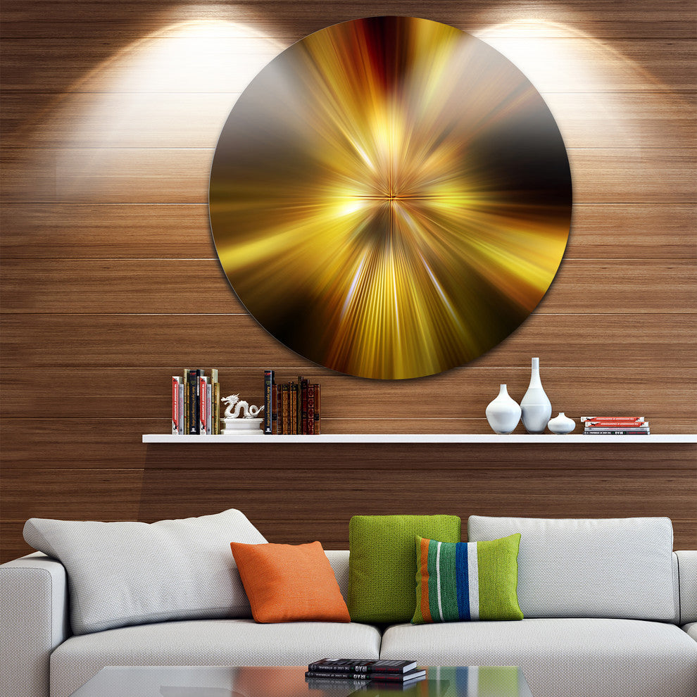 Explosion Of Golden Hue, Abstract Digital Art Disc Metal Wall Art, 23"