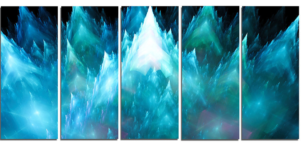 Blue Fractal Crystals Design, Abstract Canvas Art Print, 60"x28", 5 Panels