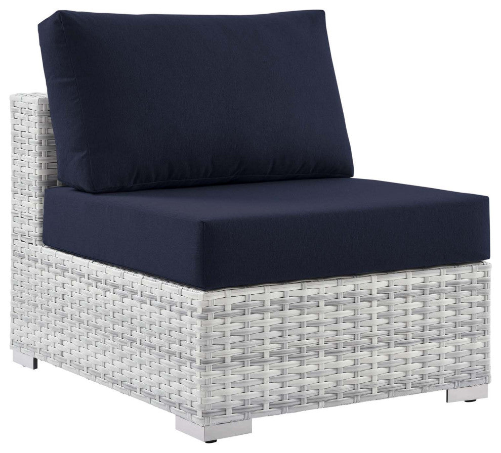 Lounge Sectional Sofa Chair Set, Rattan, Wicker, Gray Blue Navy, Outdoor