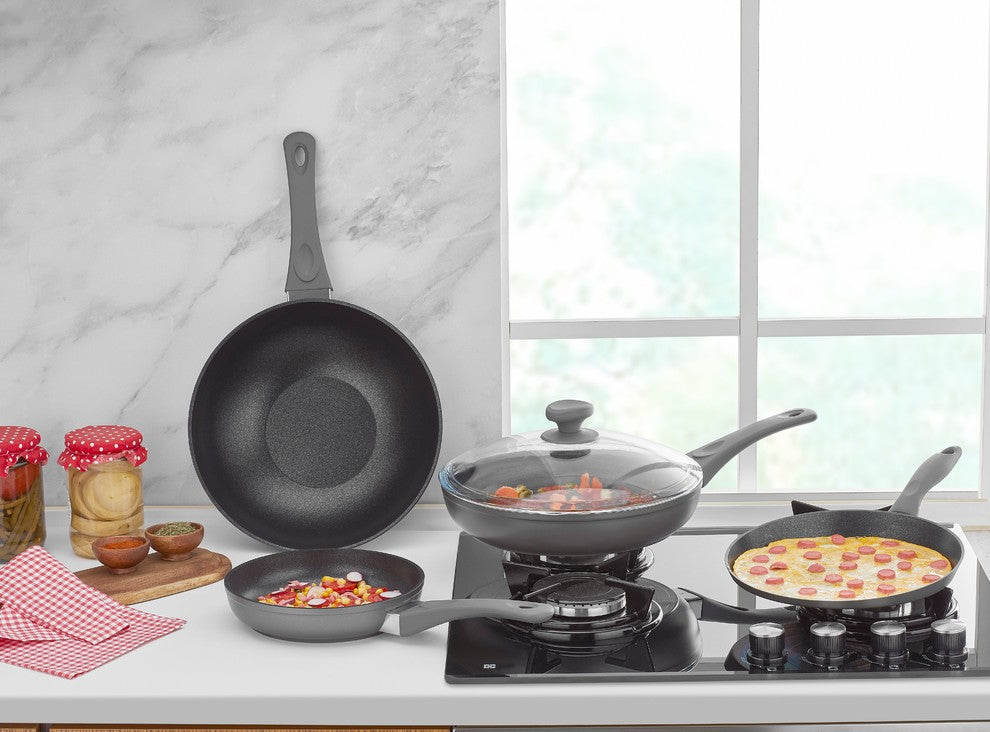 Saflon Titanium Nonstick 5-Piece Frying Pan Set, 4mm Forged Aluminum, PFOA-Free