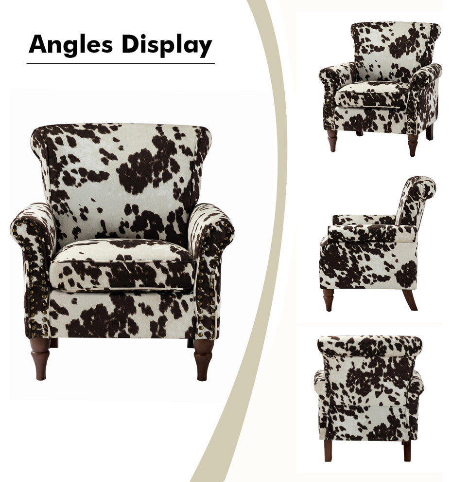 Wooden Upholstered Armchair, Cowhide