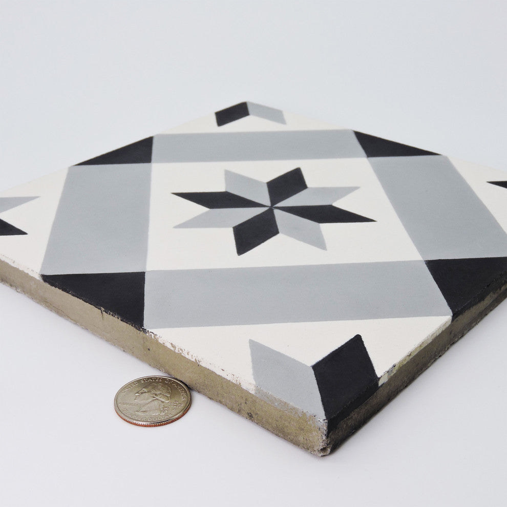 Kotoubia Handmade Cement Tile, Gray/Black, Sample