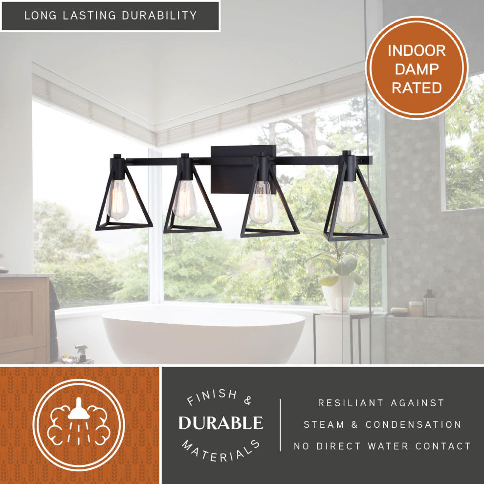 Ravenna 4 Light Matte Black Bathroom Vanity Fixture Metal Cage Shade
