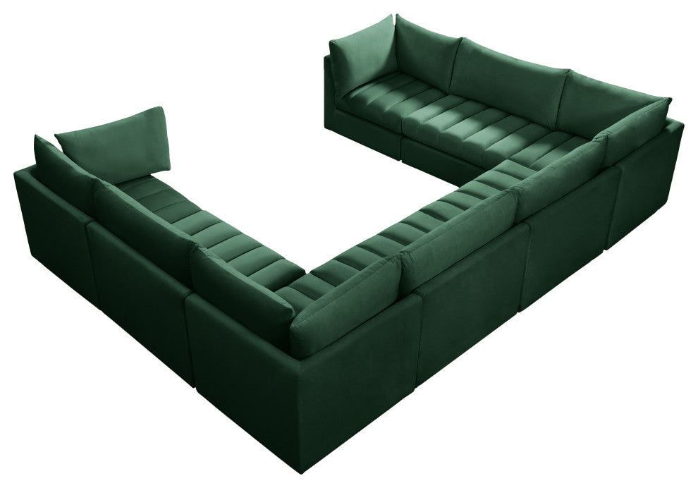 Jacob Velvet Upholstered 8-Piece U-Shaped Modular Sectional, Green