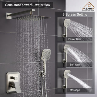 9inch Shower System Brushed Nickel Dual Head Waterfall Shower Bar System, Brushed Nickle