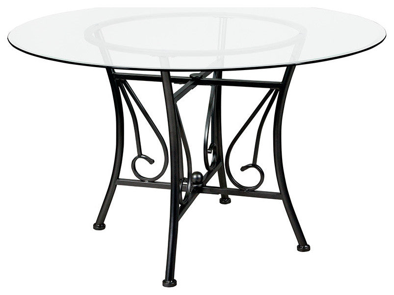 Princeton 48" Round Glass Dining Table With Black Metal Frame