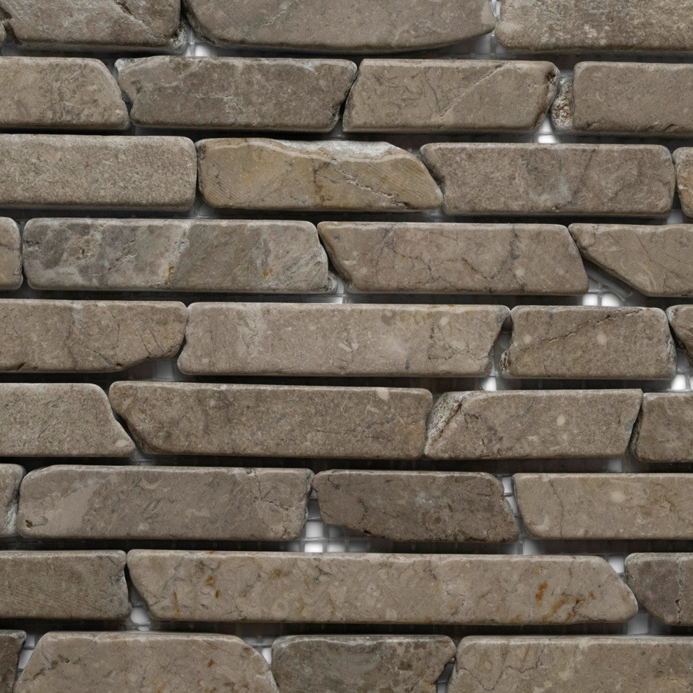 Light grey pencil stone mosaic tile - 15x12 mesh sheet for walls, floors etc