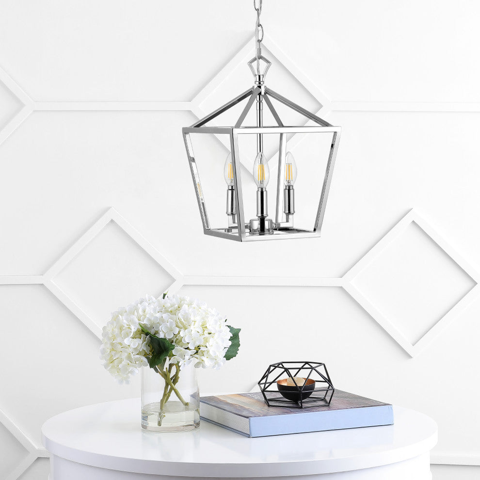 Pagoda Lantern Metal LED Pendant, Chrome, Width: 10"