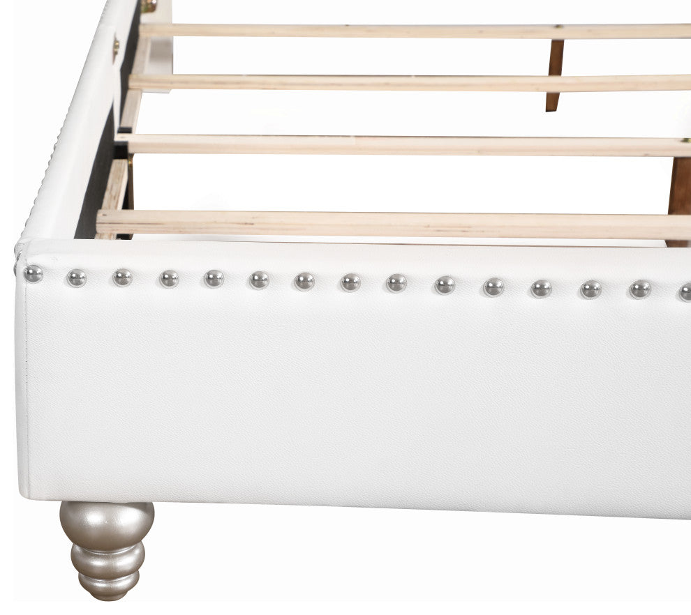 Princeton Tufted Upholstered Faux Leather Bed, White, Full