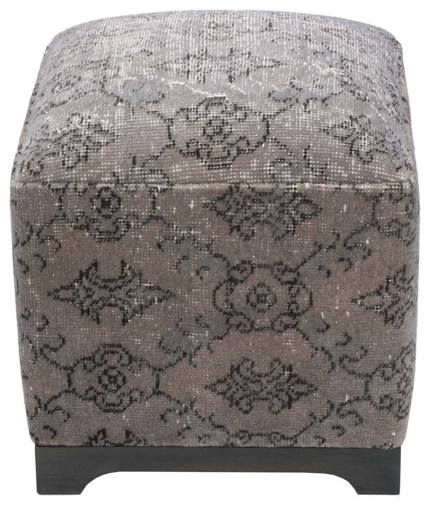 Vintage Wool Rug Upholstered Cube Ottoman