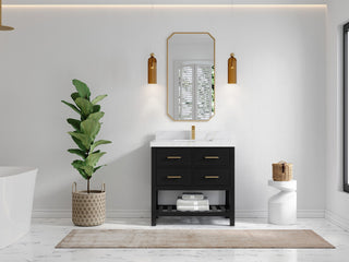 Parker 36" Single Sink Bath Vanity, Black 2" Calacatta Sienna