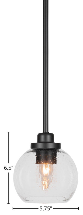 Odyssey 1 Light Mini Pendant, Matte Black Finish, 6" Clear Bubble Glass