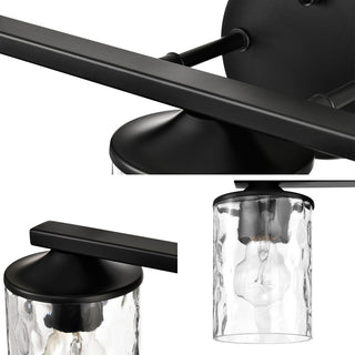 3-Light 21 in. Matte Black Vanity Light With Hammered Clear Glass Shades