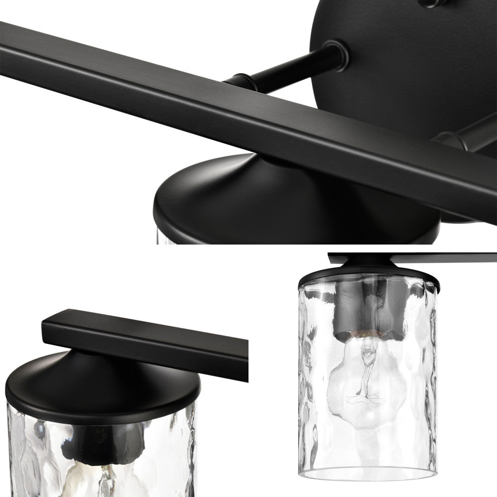 3-Light 21 in. Matte Black Vanity Light With Hammered Clear Glass Shades