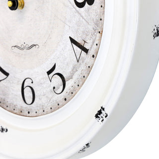 16" Circular Iron Wall Clock Distressed White Iron Frame