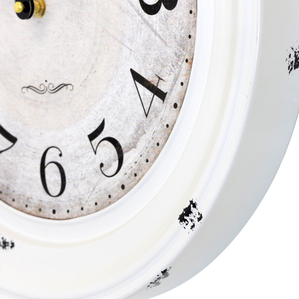 16" Circular Iron Wall Clock Distressed White Iron Frame