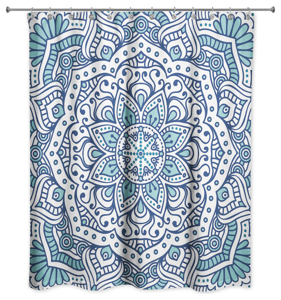 Blue Teal Mandala Pattern Shower Curtain