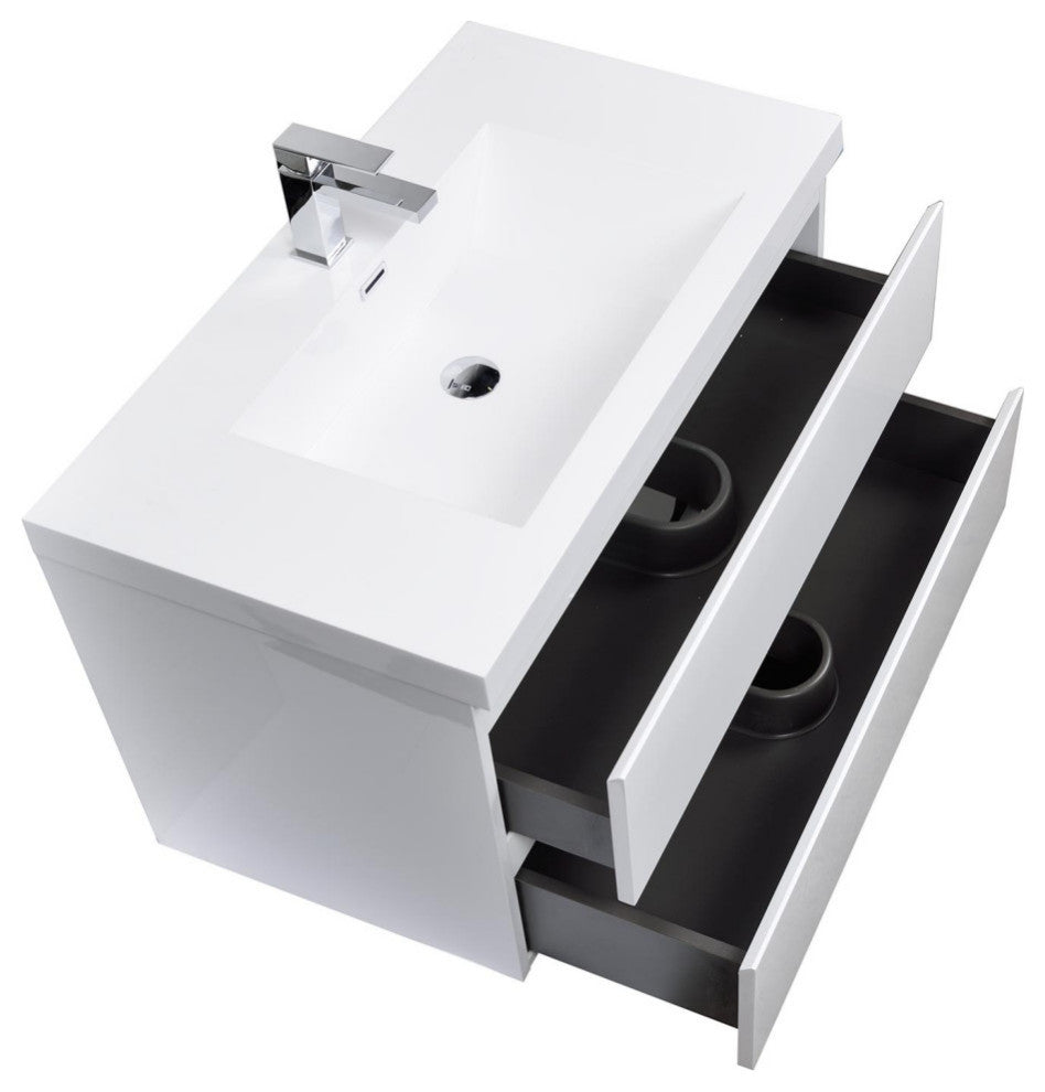 ConceptBaths 36" Angela Wall-Mount Bath Vanity, Gloss White