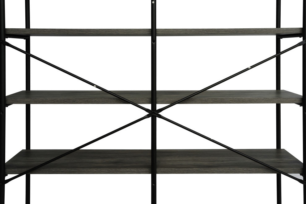 63" Industrial 4 Tier Bookshelf Particleboard Metal Frame, Gray, Black