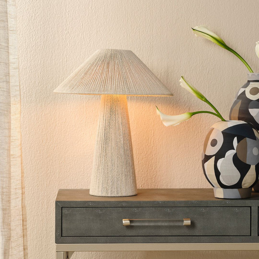 Modern Coastal Off White Jute Rope Covered Table Lamp 18 in Natural Tropical