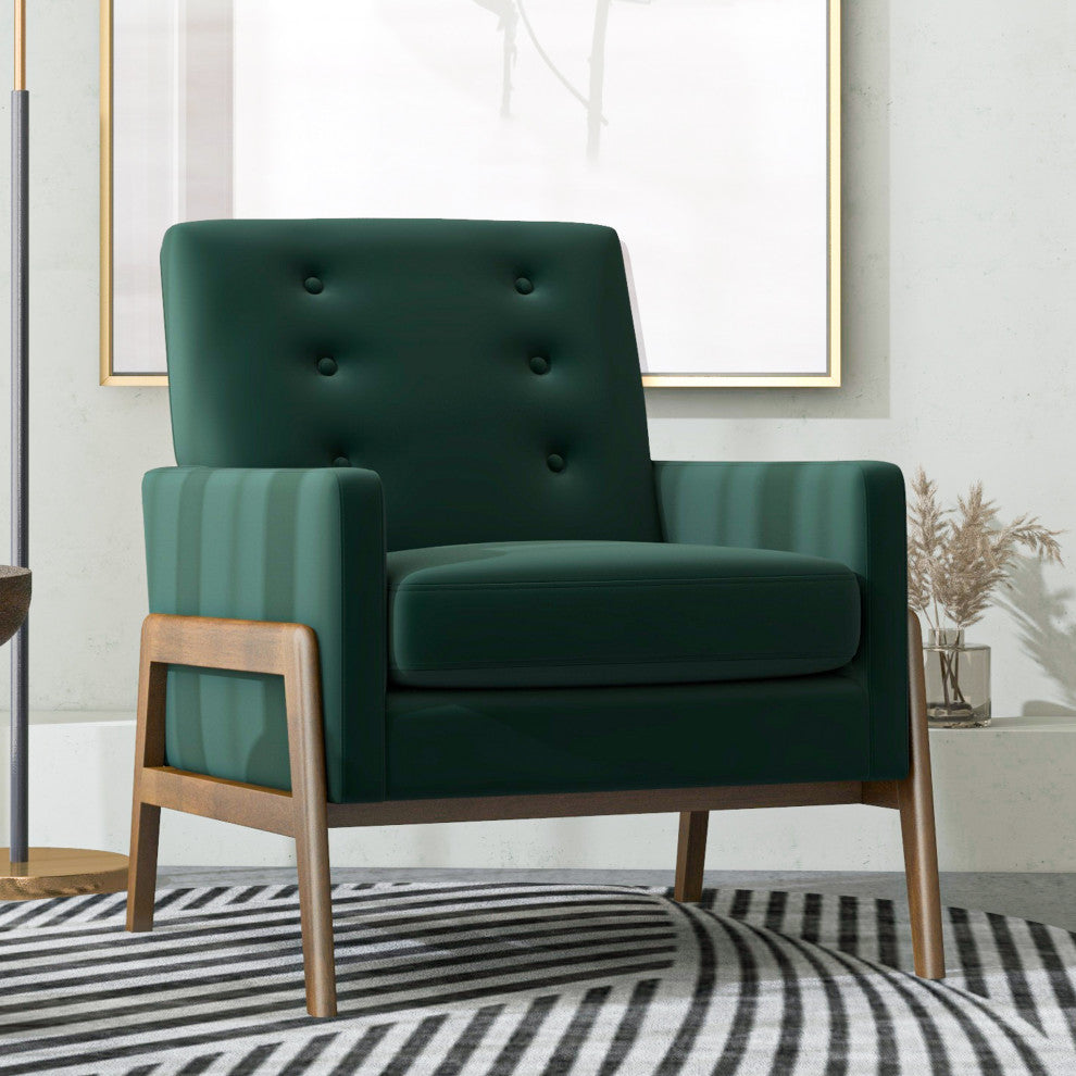 Stella Mid-Century Modern Tufted Back Upholstered Lounge Chair, Green