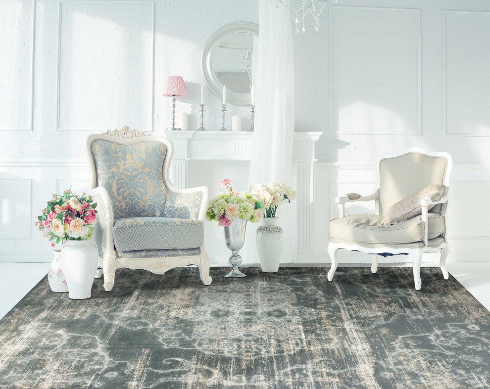 HomeRoots 8'x11' Slate Blue Machine Woven Distressed Traditional Indoor Area Rug
