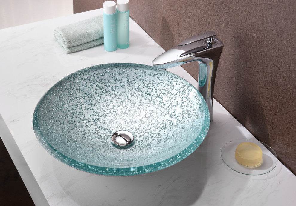 ANZZI Jonas Series Tempered Glass Bathroom Vessel Sink