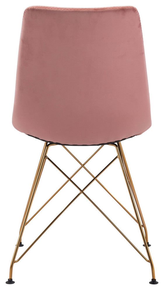 Dining Chair, Set of 4, Steel Metal, Fabric, Pink, Gold, Bar Kitchen Pub Bistro