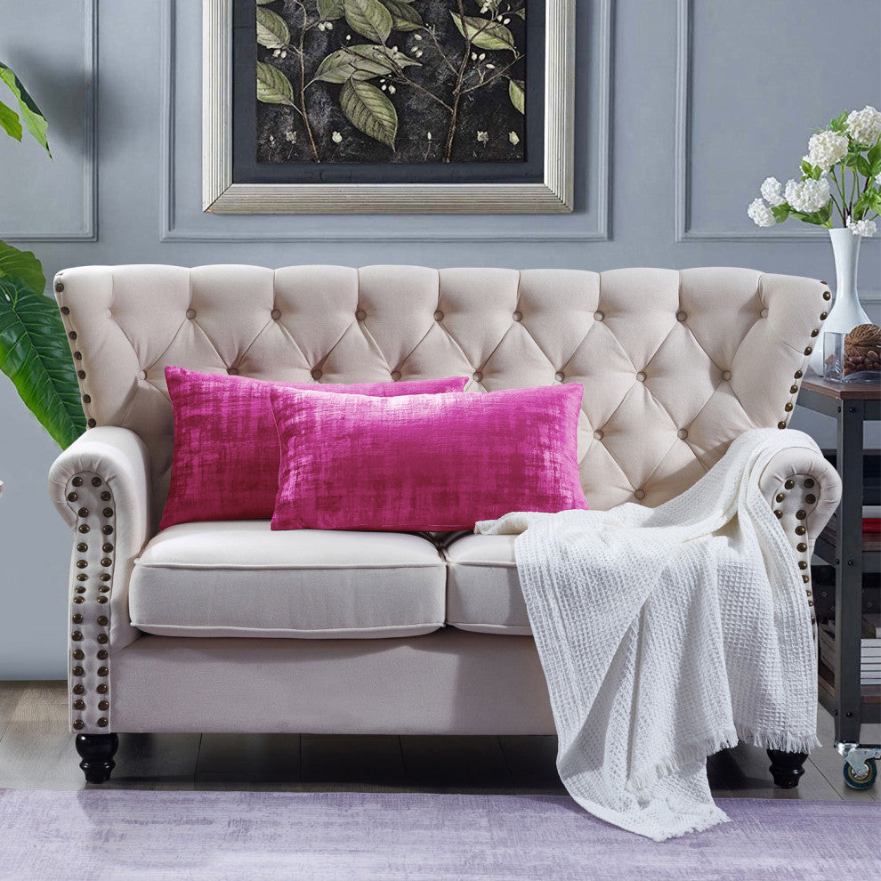 Velvet 2 Piece Lumbar Pillow Cover Set, Raspberry Rose, 2 Piece, 14"x26"