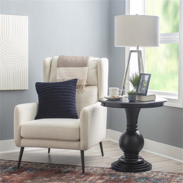 Linon Aspen Round Wood Accent Table Pedestal Base 26.5" High in Jet Black