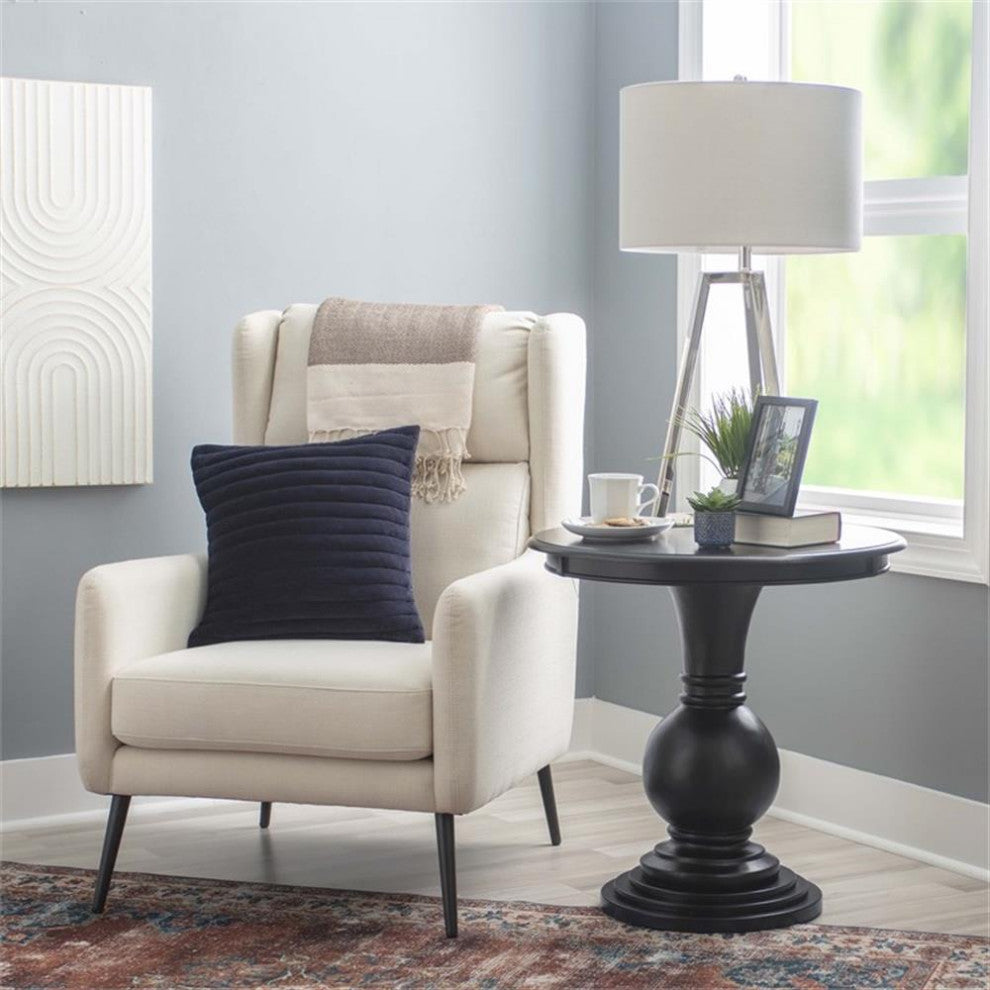 Linon Aspen Round Wood Accent Table Pedestal Base 26.5" High in Jet Black