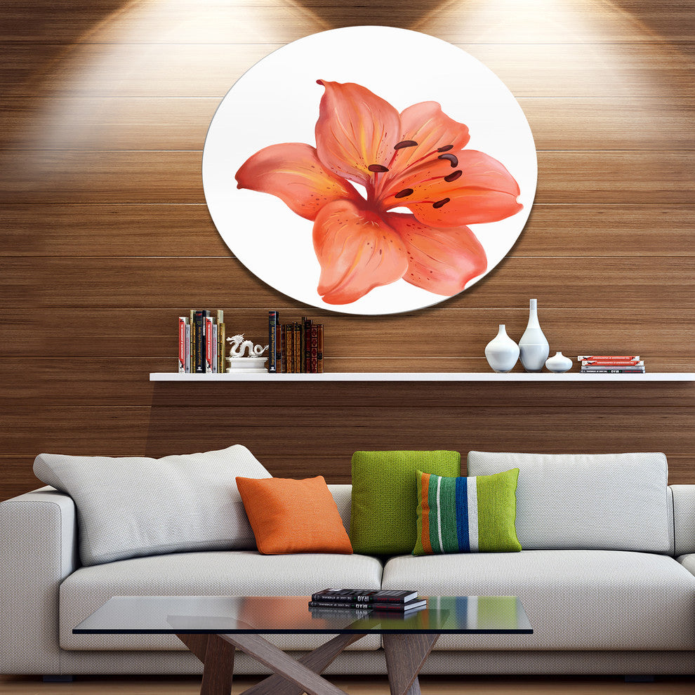 Beautiful Red Lily Watercolor Sketch, Flower Disc Metal Artwork, 23"