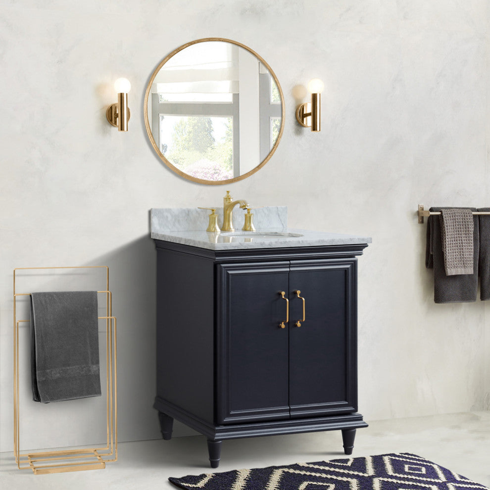 31" Single Vanity, Dark Gray Finish With White Carrara And Oval Sink