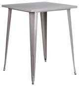 31.5" Square Silver Metal Indoor-Outdoor Bar Height Table