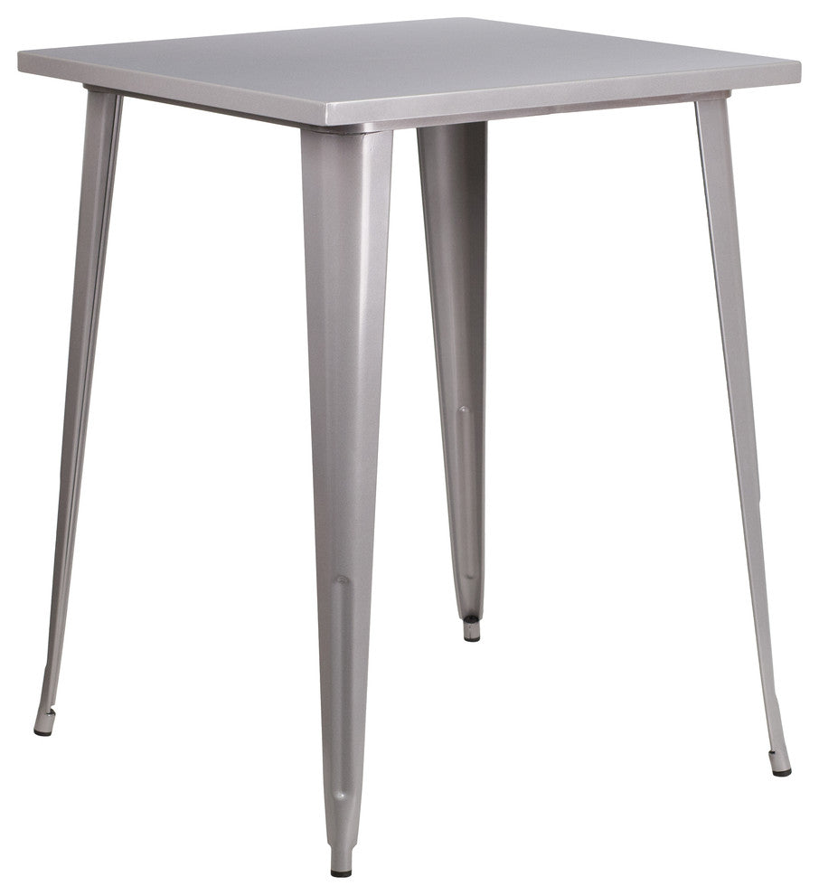 31.5" Square Silver Metal Indoor-Outdoor Bar Height Table