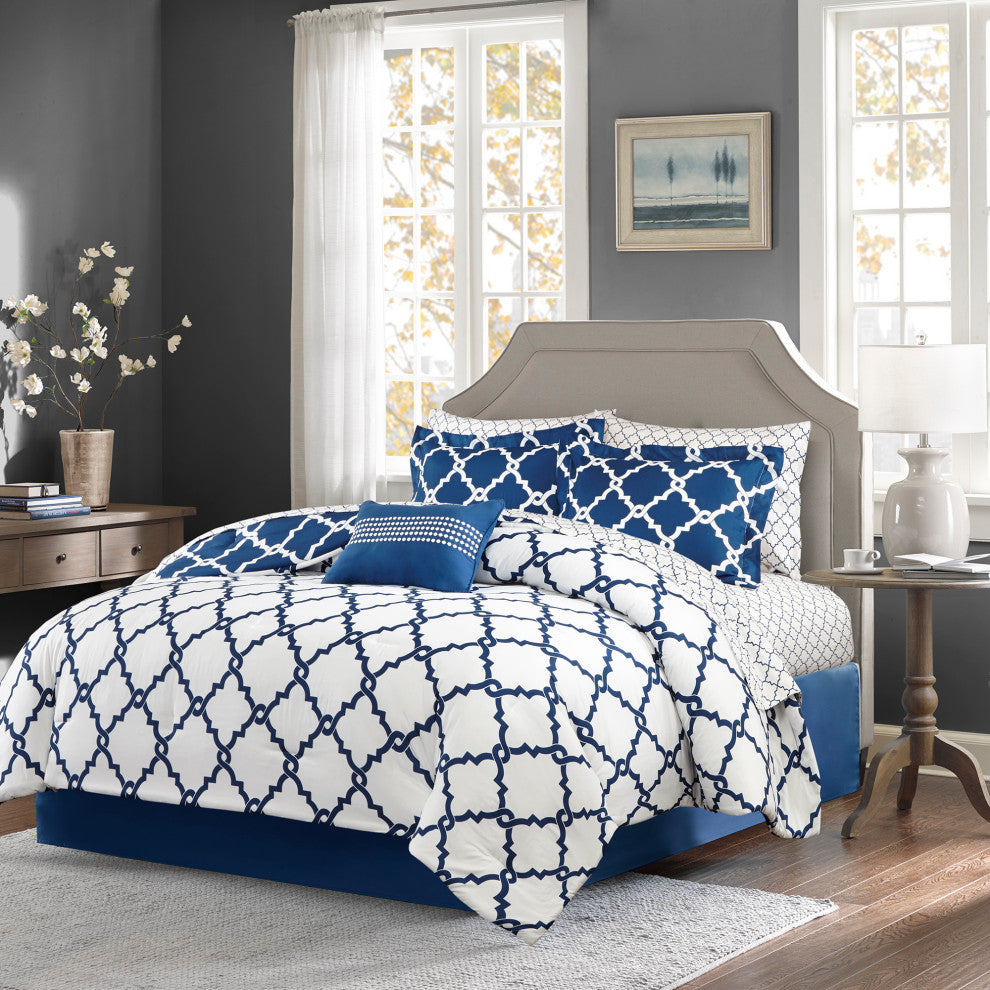 Madison Park Microfiber Printed 7-Piece Reversible Comforter Set, King