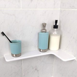 Boundless L-Shaped Corner Shelf Super White Bathroom Shower, Polished Chrome