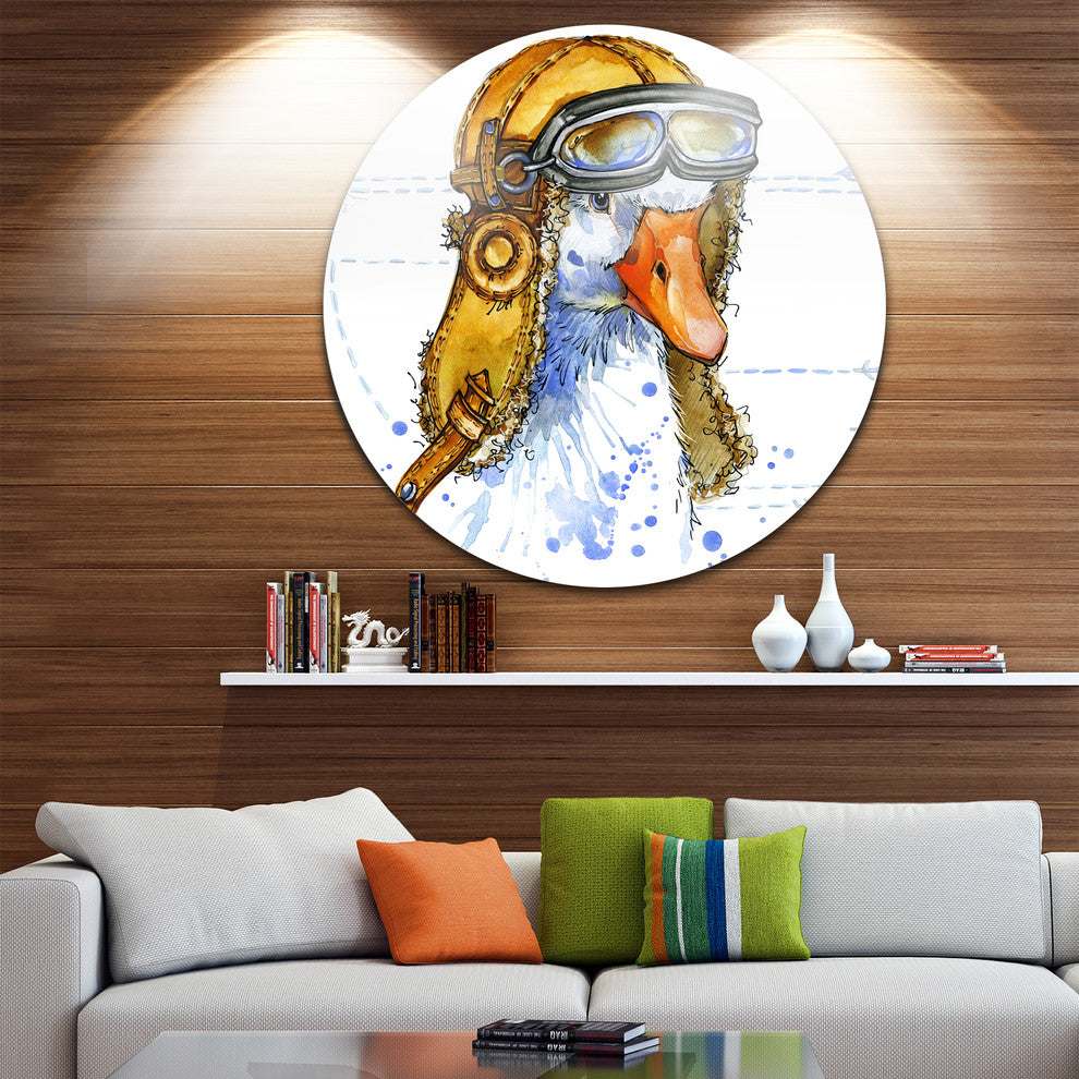 Funny Goose Aviator Hat, Animal Large Disc Metal Wall Art, 23"