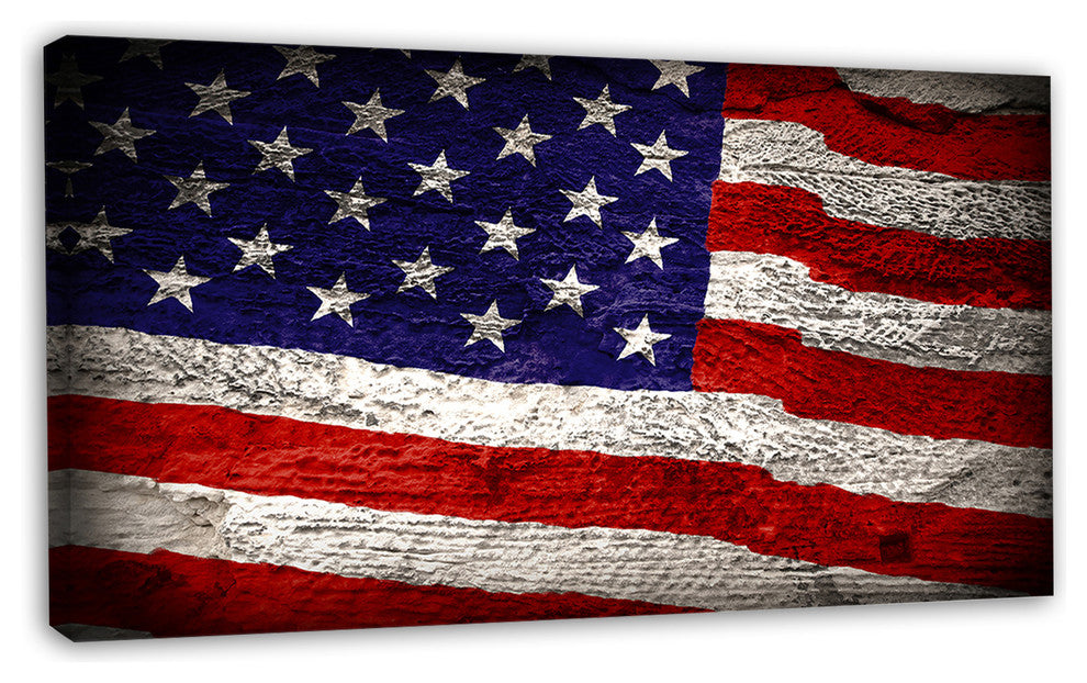 Large American Flag Watercolor, Abstract Canvas Artwork, 32"x16"