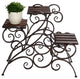 Antique Rustic Metal 3 Stairs Plant Stand Wood Trays Vine Patterns