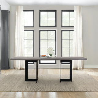 Odet Rectangular 87" Dining Table, Concrete and Black Metal