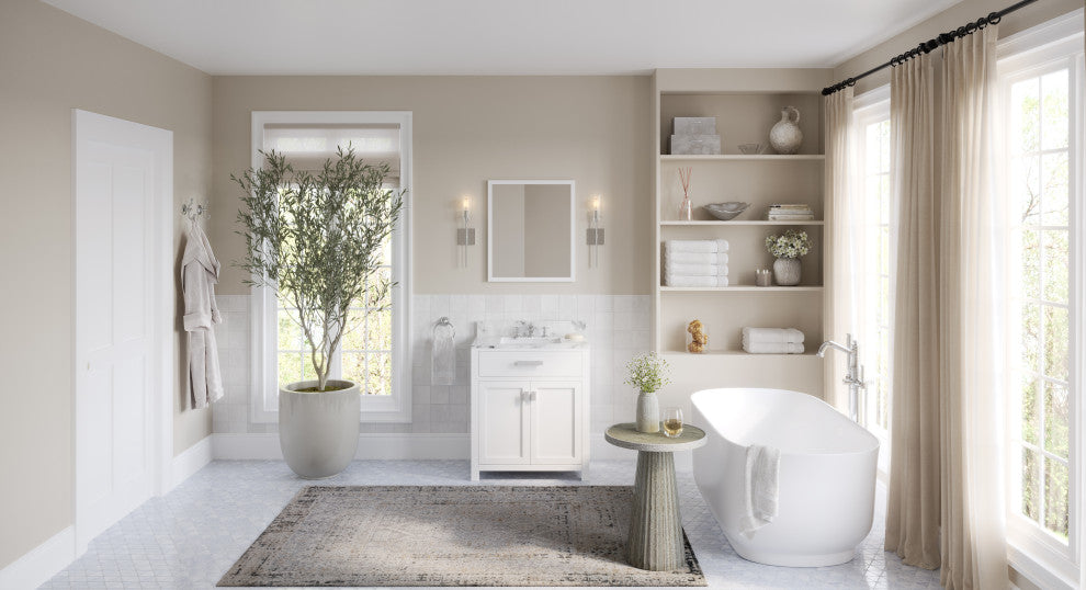 The Polaris Bathroom Vanity, Pure White, 30", Single Sink, Freestanding