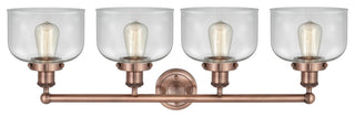 Large Bell 4-Light 34" Bath Vanity Light, Antique Copper Finish, Clear Shade