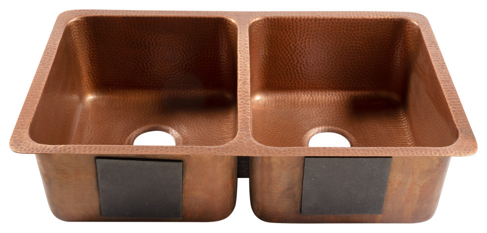Rivera Copper 32" Double Bowl Undermount Kitchen Sink
