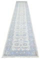 Ivory, Velvety Wool Hand Knotted, White Wash Peshawar Runner Rug, 2'8"x14'4"