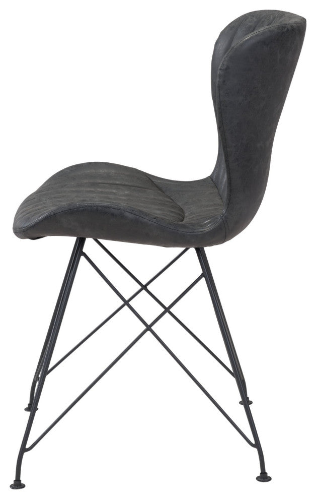 Dining Chair, Set of 2, Faux Vinyl Leather, Steel, Vintage Black, Cafe Bistro