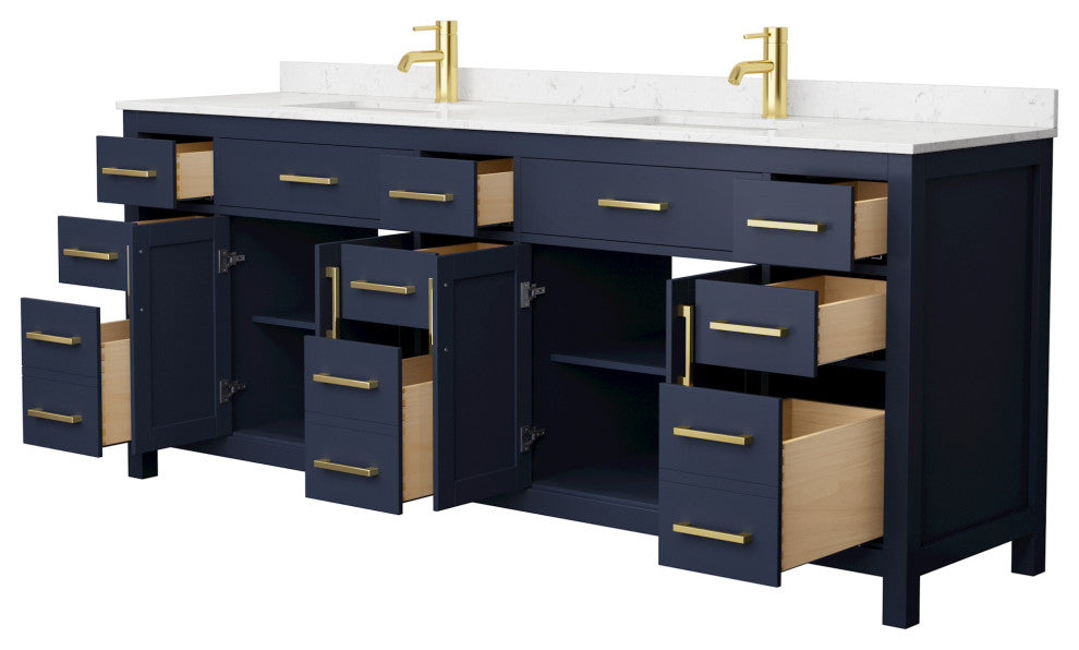 84" Double Bathroom Vanity Dark Blue, Carrara Cultured Marble Countertop, Sinks