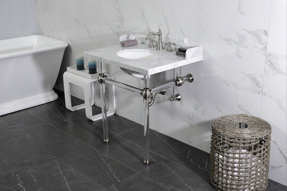 Kingston Brass LMS3030MA8 30" Carrara Marble Console Sink, Acrylic Legs